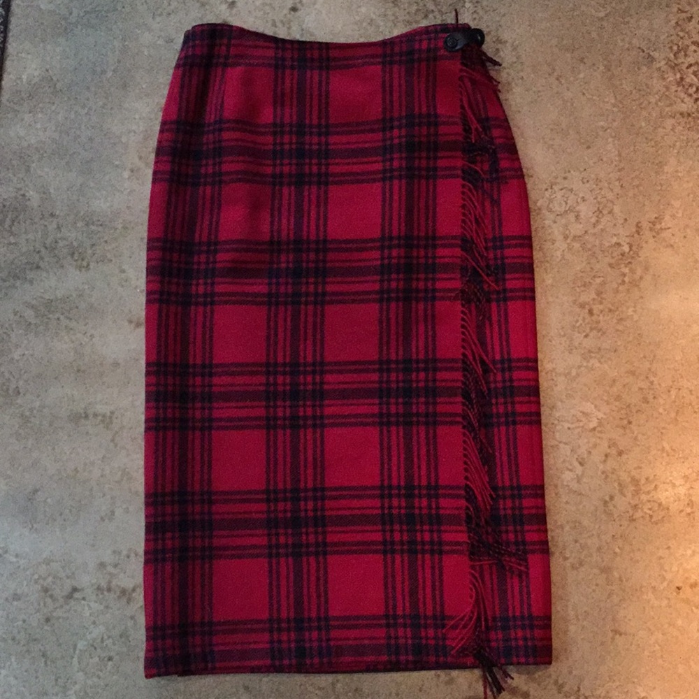 Red plaid wrap wool skirt